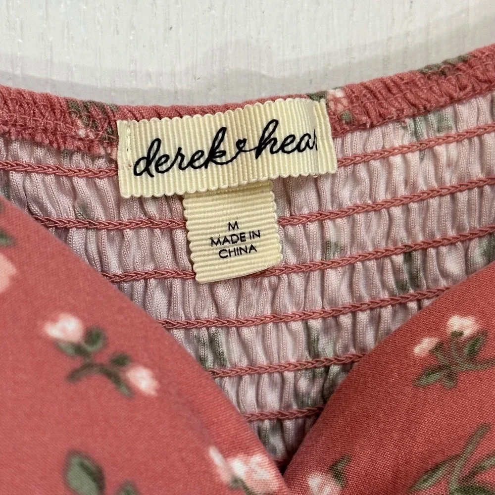 Derek Heart Women Pink Floral Twist Front Smocked Back Mini Dress Medium